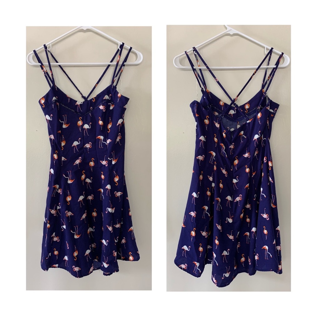 Blue/pink flamingo sundress. Size M.
